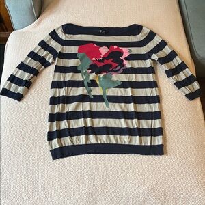 DKNY Navy and Beige Striped Top
